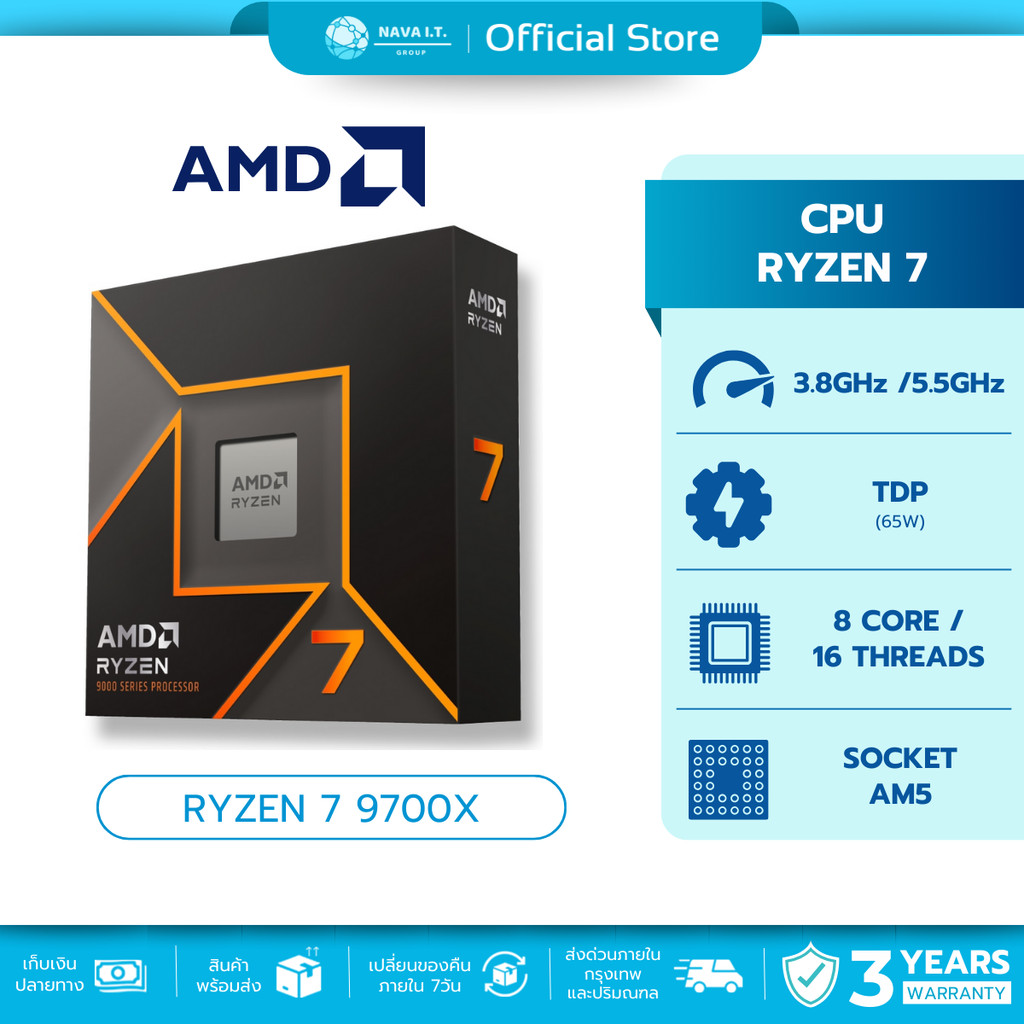 🛵มีส่งด่วน💨 CPU ซีพียู AMD RYZEN 7 9700X 8C/16T UP TO 5.5GHz รับประกัน 3 ปี
