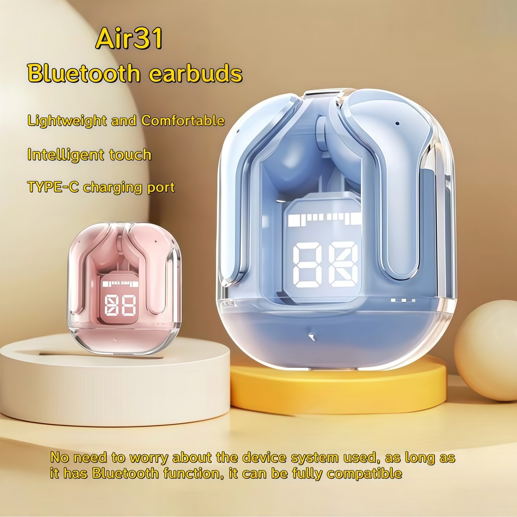 Air31 ใสไร้สายบลูทู ธ 5.3 หูฟังซิลิโคนหูหมวก HD เสียงพูดคุยสัมผัสลายนิ้วมือสองหู