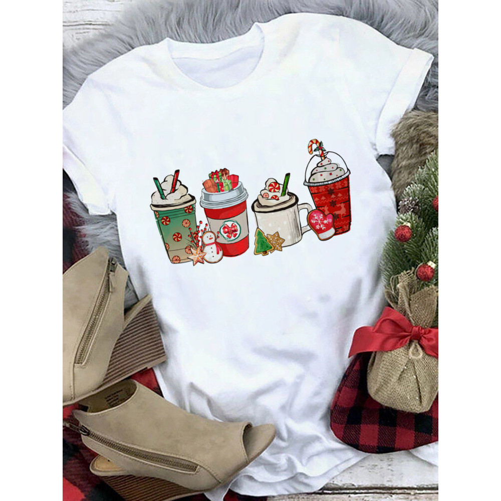 ผู้หญิงใหม่สีขาวTขนาดใหญ่Chrismasปีใหม่คริสต์มาส2025Merry Santaแขนสั้นCODรอบคอAGP