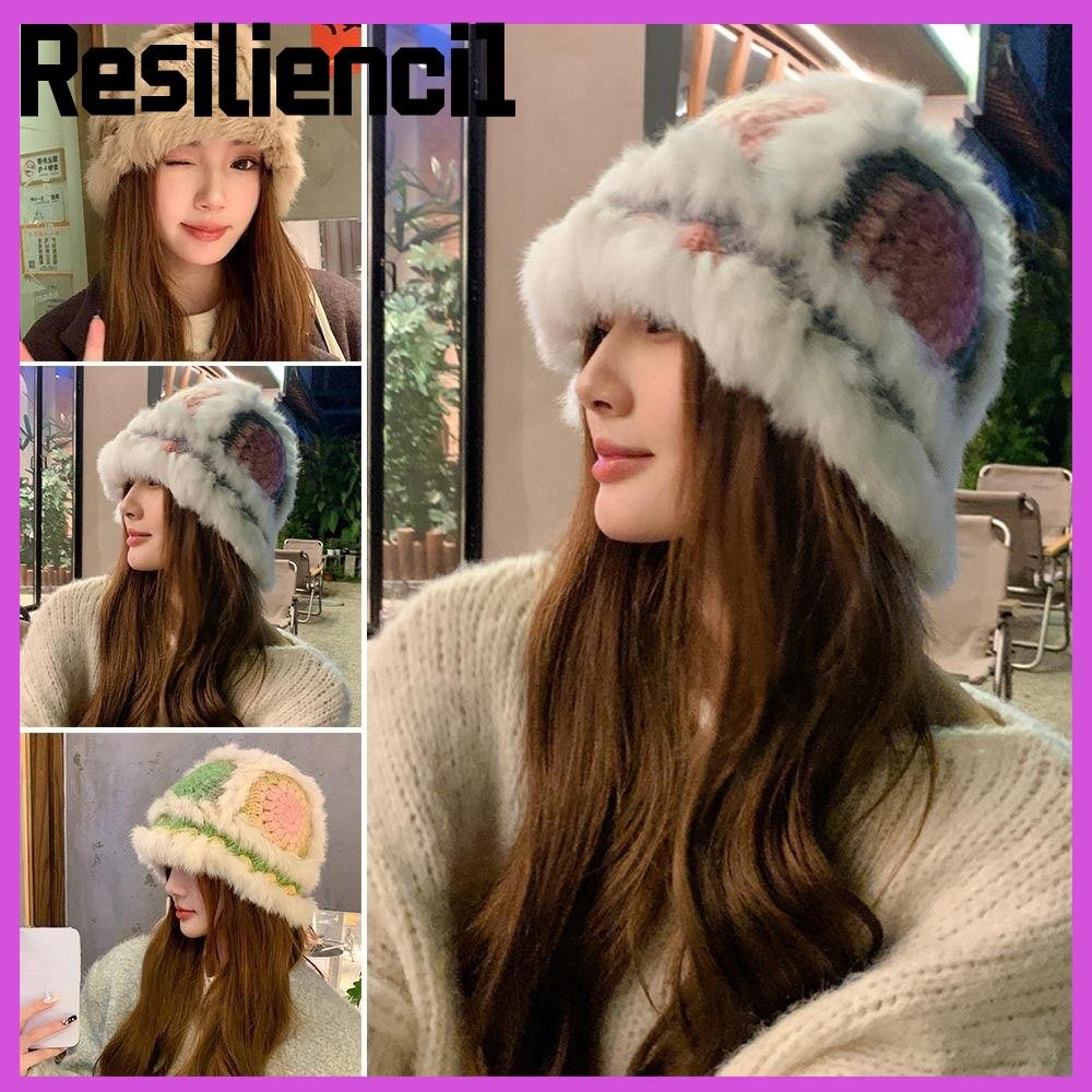 RESILIENCI1 Winter Bucket Hat, Ear Protection Windproof Womens Warm Hat, Outdoor Korean Style Fuzzy 
