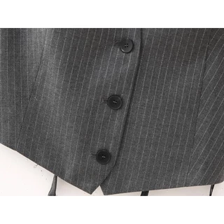 Chili Koko เสื้อกล้าม Pinstripe สำหรับผู้หญิง คอวี เปิดหลัง เสื้อกั๊กสายเดี่ยวครอป 99192