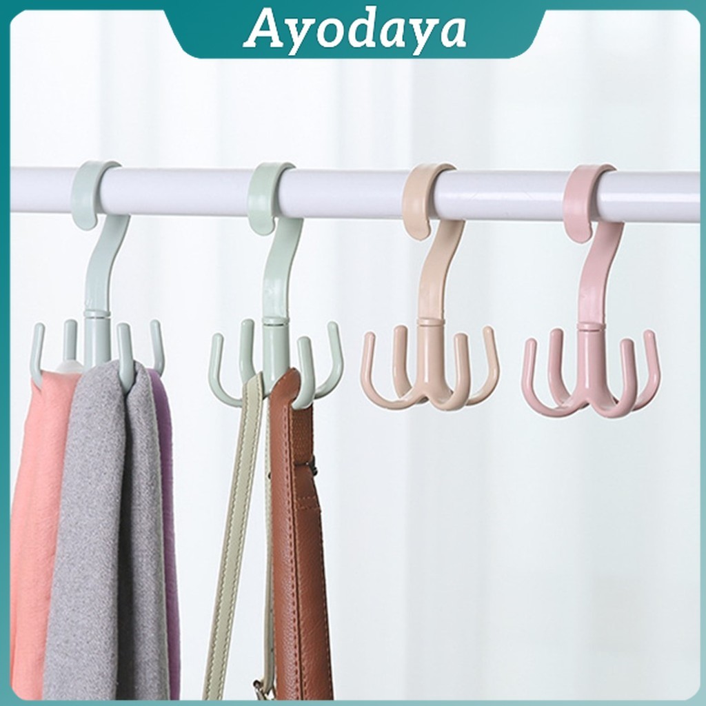 Ayo ที่แขวนของแบบตะขอ 4 แฉก หมุนได้ 360 องศา ที่แขวนของแบบตะขอ คละสี / 4 Position Cloth Hanger