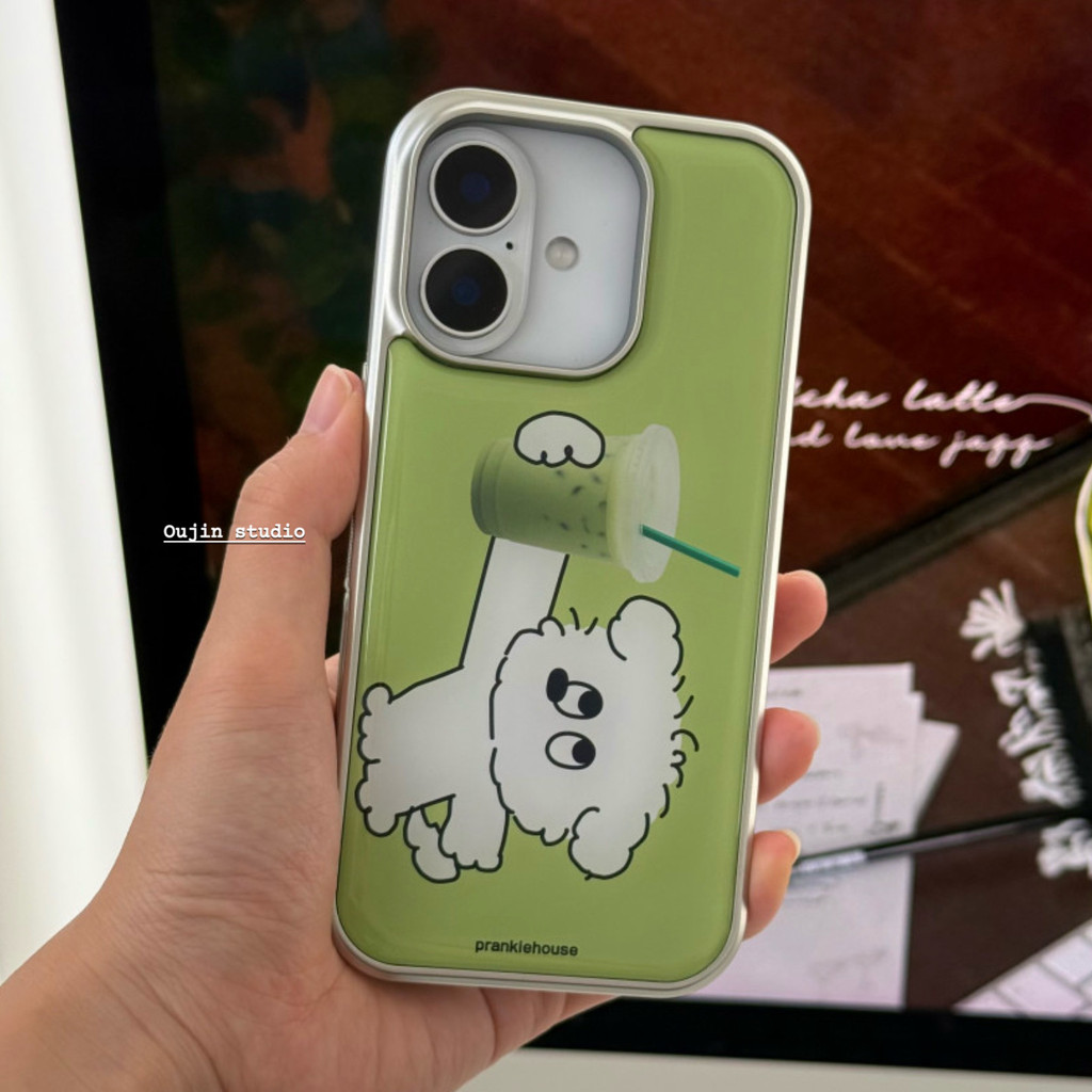 เกาหลี อิน สไตล์ ซอก ออกแบบน่ารักการ์ตูนสดรู้สึกดื่มมัทฉะน้ําแข็งดื่มลูกสุนัขกรณีโทรศัพท์ 17/16/15/14โปรแม็กซ์/13ช็อกทนขอบเงินอีพ็อกซี่กรณีป้อง - รูปที่ 4
