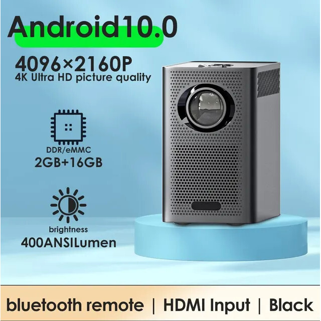 S30MAX Android Wifi 4K สมาร์ทโปรเจคเตอร์แบบพกพา WiFi และบลูทูธพ็อกเก็ตกลางแจ้ง 4K 9500L Android 10.0