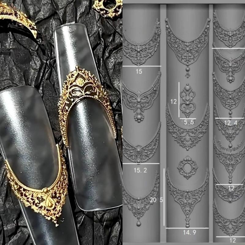 Nf Baroque Heart สร้อยคอฝรั่งเศสอัญมณีกรอบรูป 3D อะคริลิคเล็บแม่พิมพ์ตกแต่งเล็บ DIY ซิลิโคนเล็บผลิตภ