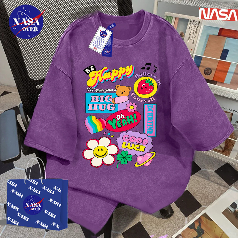 【พร้อมส่ง】🔥NASA ผ้าฝ้ายแท้100% เสื้อยืด ใส่ได้ทั้งชายหญิง หลวม ๆ แขนสั้น ลายสดใสมีพลัง 🌞 คอกลม เสื้อYG1600