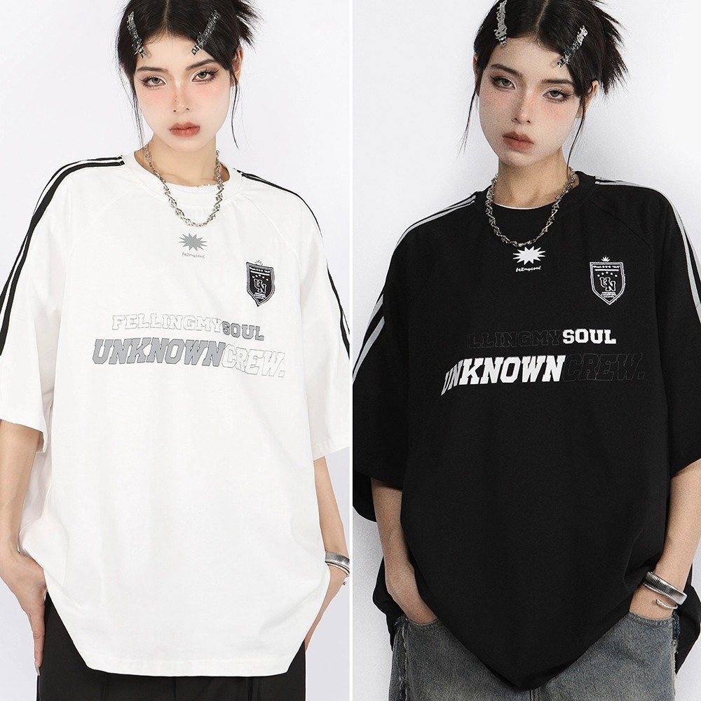 Hotgirl พร้อมส่ง y2kเสื้อยืด ชุดเดรสผู้หญิงและผู้ชาย เสื้อยืดแฟชั่นสีขาว สไตล์มินิมอลน่ารัก อเมริกันย้อนยุคหลวม oversize