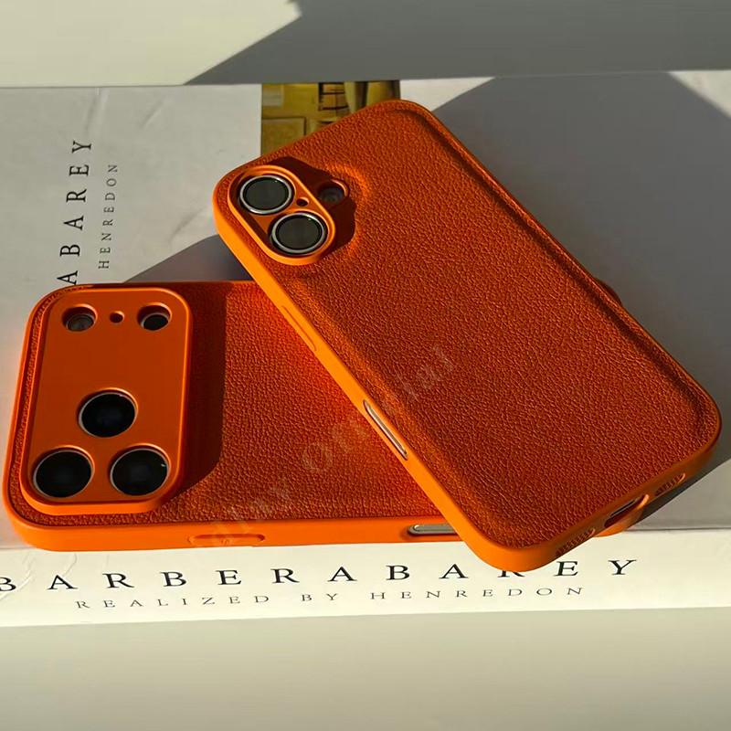 สีส้ม PU หนัง Slim สําหรับ iPhone 17 17Pro 17Air 17Promax 16 15 14 13 12 11 11Promax XR 8P