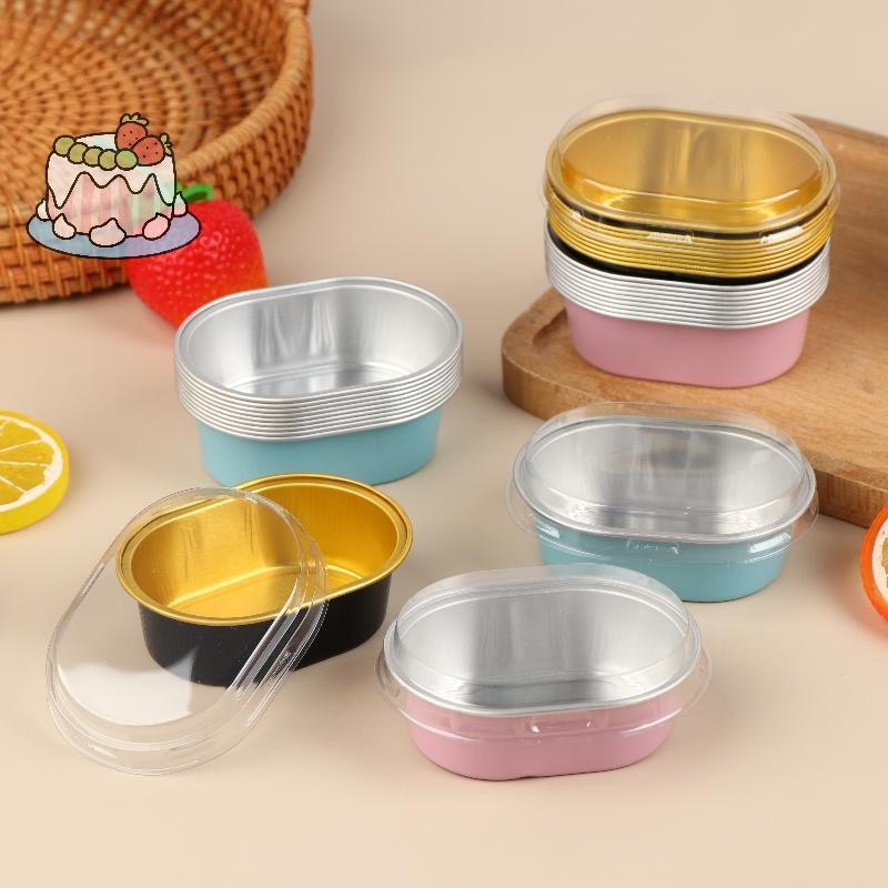 [Sep] 10 ชิ้นอลูมิเนียมฟอยล์ภาชนะเค้ก Cupcakes Pans Liners พร้อมฝาปิดทนความร้อนฟอยล์ถ้วยอบใช้งานง่ายเครื่องมือครัว [COD]