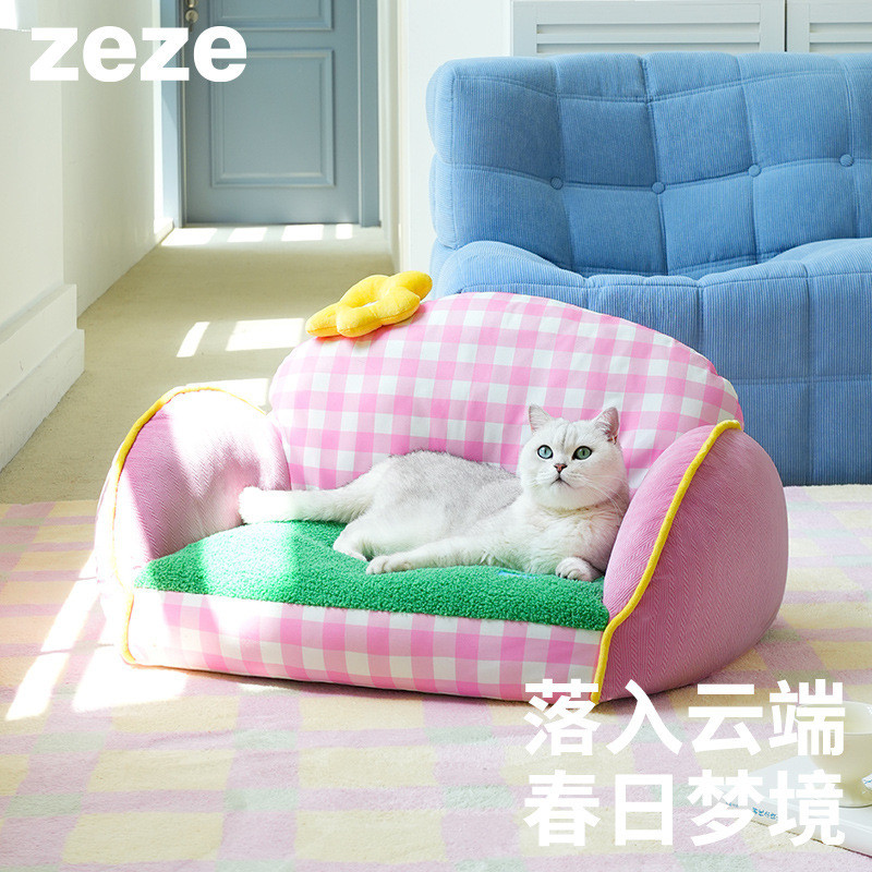 zeze เตียงโซฟาสัตว์เลี้ยง ลายดอกไม้หลากสี ใช้ได้ทุกฤดู ถอดซักได้ นุ่มสบาย แมว-หมาใช้ดี หลายตัวนอนได้