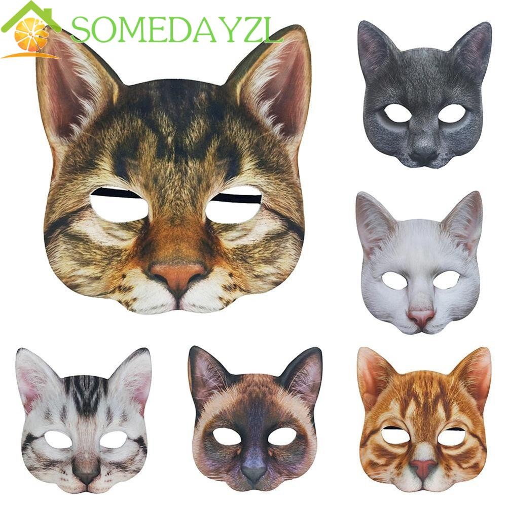 SOMEDAYZL ฮาโลวีนตกแต่ง Party Supplies ปลอดสารพิษสัตว์ผ้า Plush สําหรับเด็ก Carnival Party Eye Mask หน้ากากแมว