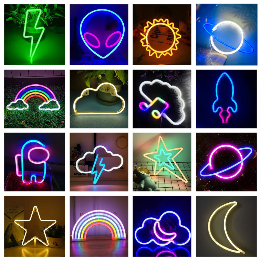 ไฟตกแต่ง LED เมฆสีรุ้งอวกาศ Lightning Rocket Planet Lightning ไฟตกแต่ง Party Bar ไฟนีออน