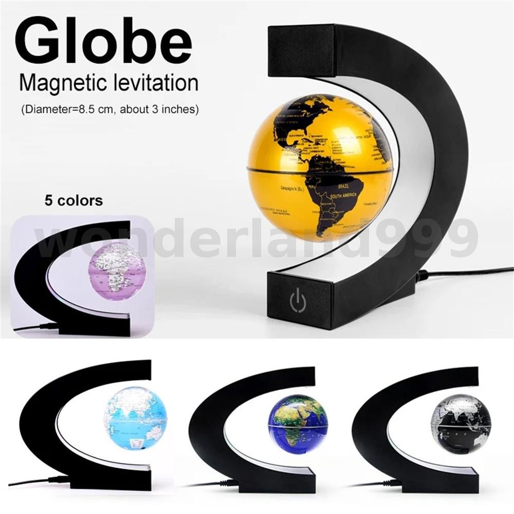 Magnetic Levitation Floating Globe World Map 3.0 นิ้ว/8.5 มม.ไฟ LED C-Shape ฐานเหมาะสําหรับตกแต่งบ้า