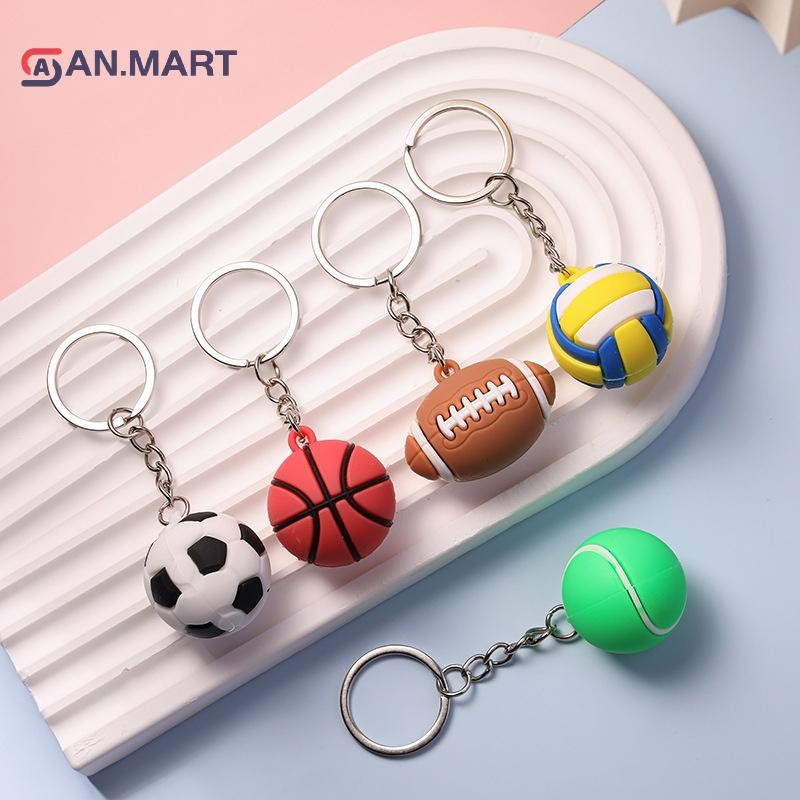 Newwellknownnice จําลองฟุตบอลบาสเกตบอลวอลเลย์บอลเทนนิสรักบี้พวงกุญแจ PVC Creative Key แหวนกระเป๋าเป้สะพายหลังจี้รถอุปกรณ์เสริมของขวัญ TH