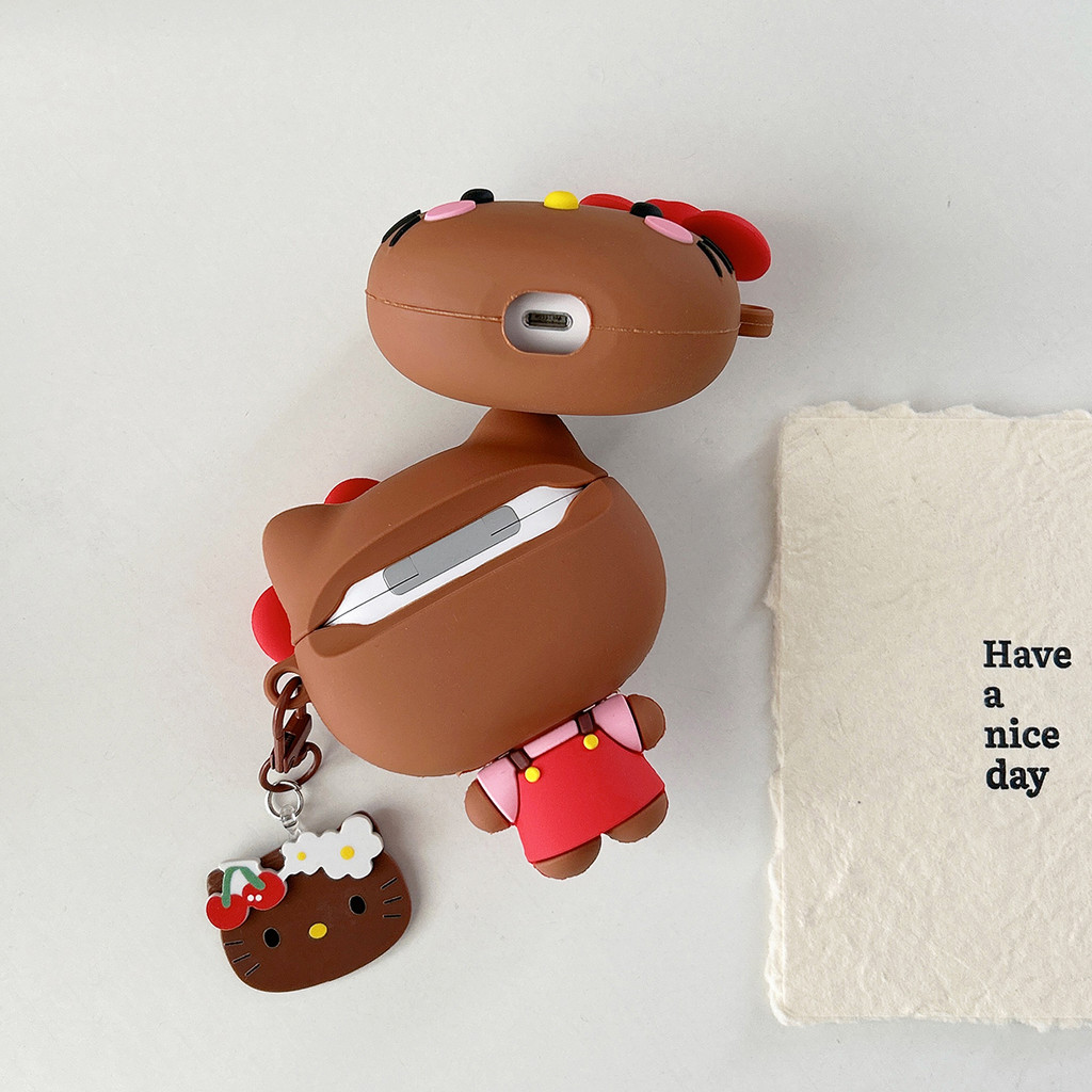 เคสการ์ตูนสําหรับ AirPods Pro3 [2025] AirPods Pro2 Pro 4 3 2 1 หูฟังไร้สาย Apple ฝาครอบซิลิโคนอ่อนนุ่มสีน้ําตาล KT Cat