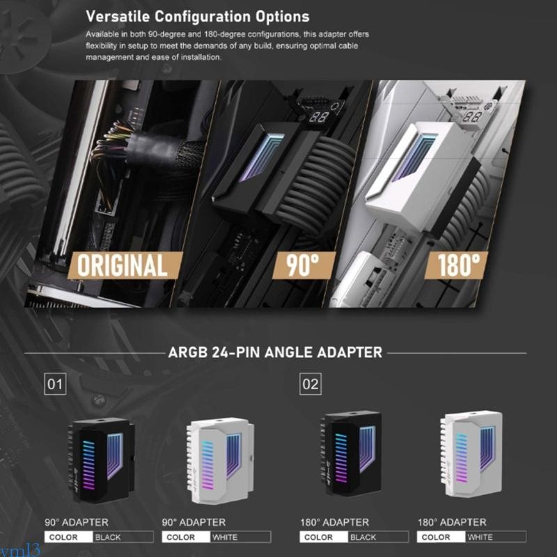 Yml3 180° 24Pin Power Connectors พร้อมไฟ ARGB 24Pin 180 องศาตัวเชื่อมต่ออะแดปเตอร์สําหรับเมนบอร์ด