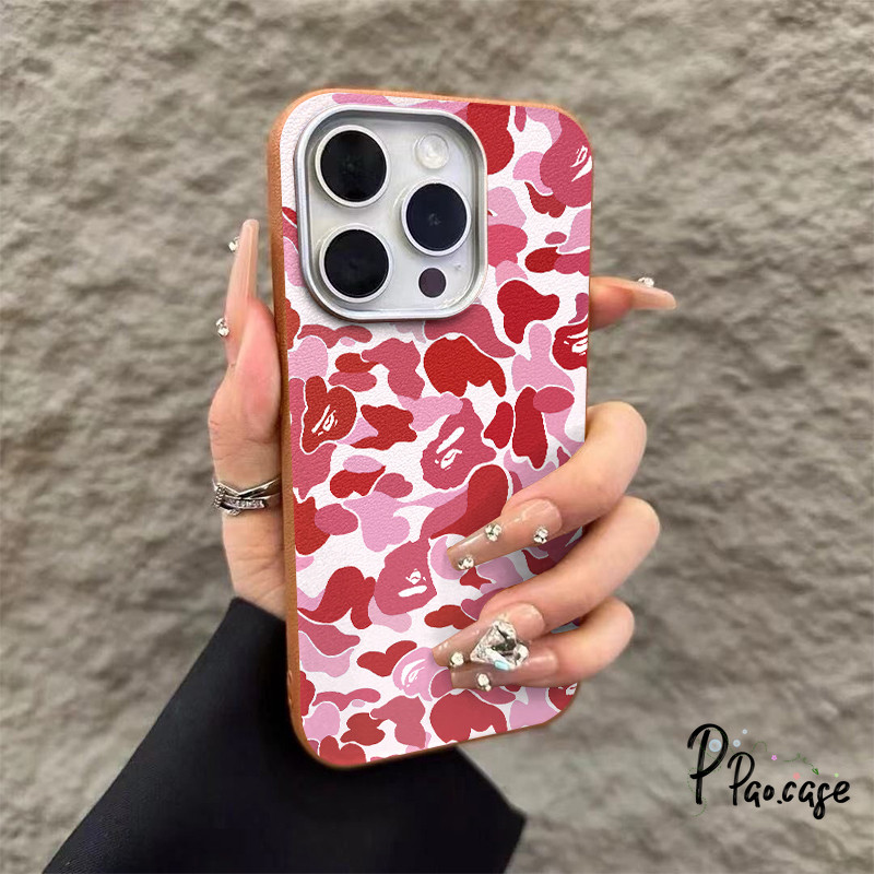 เคสไอโฟน XR สำหรับ IPhone 17 AIR 11 13 16 15 14 12 Pro Max 15 14 16 7 8 Plus XR X XS หน้าจอเต็มหน้าจอสีชมพูลายพรางหนัง - รูปที่ 6