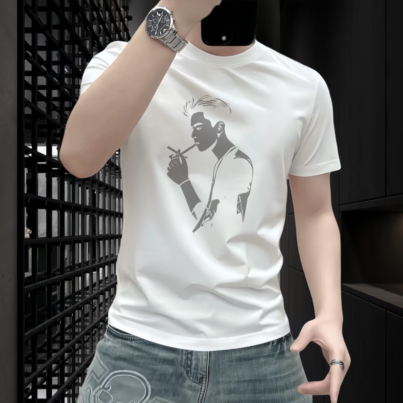 COD 2025S1708 Cool Feel Mercerized Cotton White Ink Print P22 Black White S-5XL new23 Q1J8