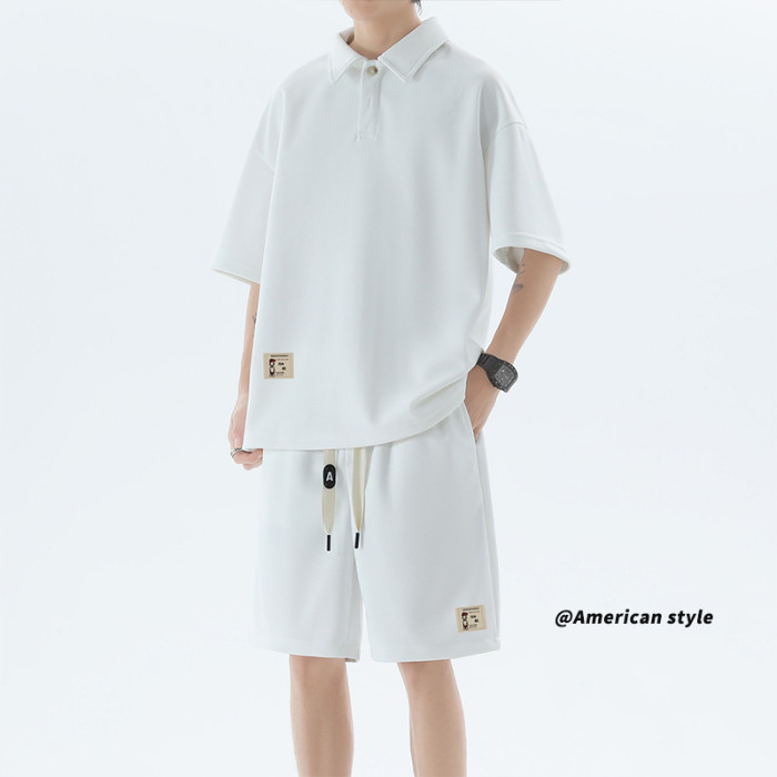 COD 2025 Polo Shirt Trendy Casual Plus Size Couple Short Sleeve Set Men T3571 Top P34-DK8529 Pants P