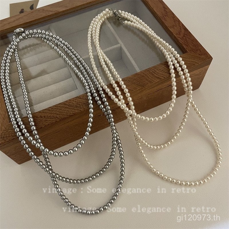120 ซม.สร้อยคอที่ไม่ซ้ํากันซ้อน Clavicle Chain Niche All-Match Pearl ยาวเพิร์ลคริสตัล Cheongsam Retr