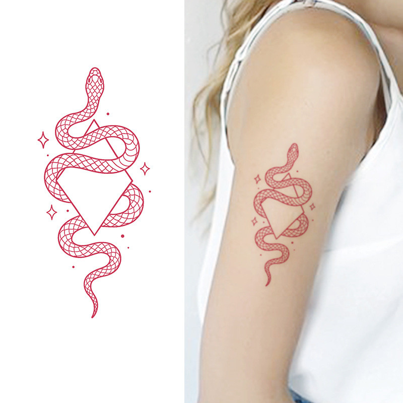 MF Magic Tattoo Temporary Tattoo ข้อมือแขนต้นขาขา Red Snake Tattoo กันน้ําเหงื่อ 3-6 วัน