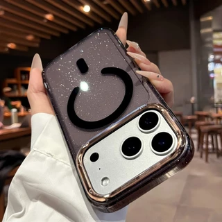 ซิลิโคนเคสแม่เหล็กกลิตเตอร์ใสสําหรับ iPhone 11 12 13 14 15 16 17 Pro Max Plus TPU เคสหลังแข็งกันกระแทก