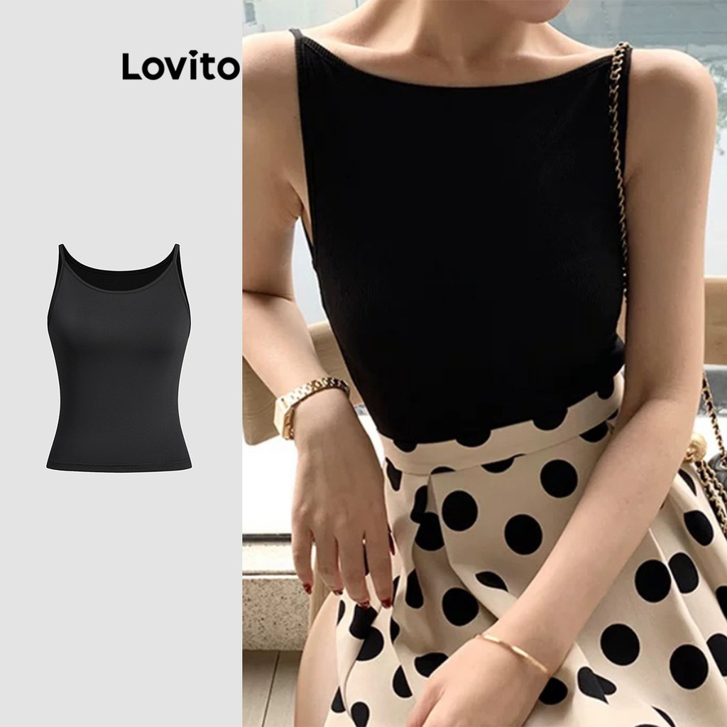Lovito เสื้อกล้ามเบสิคสีพื้นหรูหราสําหรับผู้หญิง L118ED344