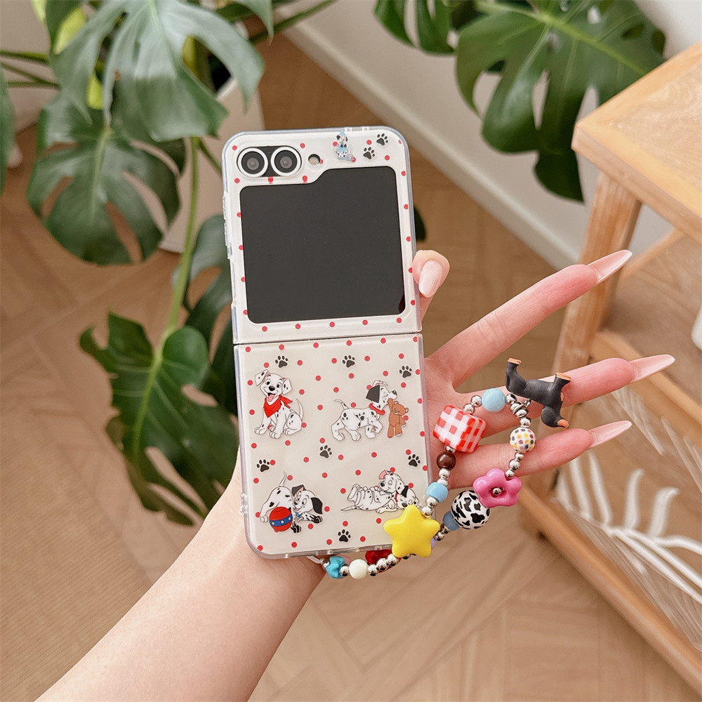สําหรับ Samsung Galaxy Z Flip 5 Z Flip 4 Z Flip 3 Z Flip 7 Z Flip 6 5G แฟชั่นเคสโทรศัพท์ Red Wave point น่ารัก Dalmatian ง่ายหน้าจอพับ anti drop ฝาครอบ