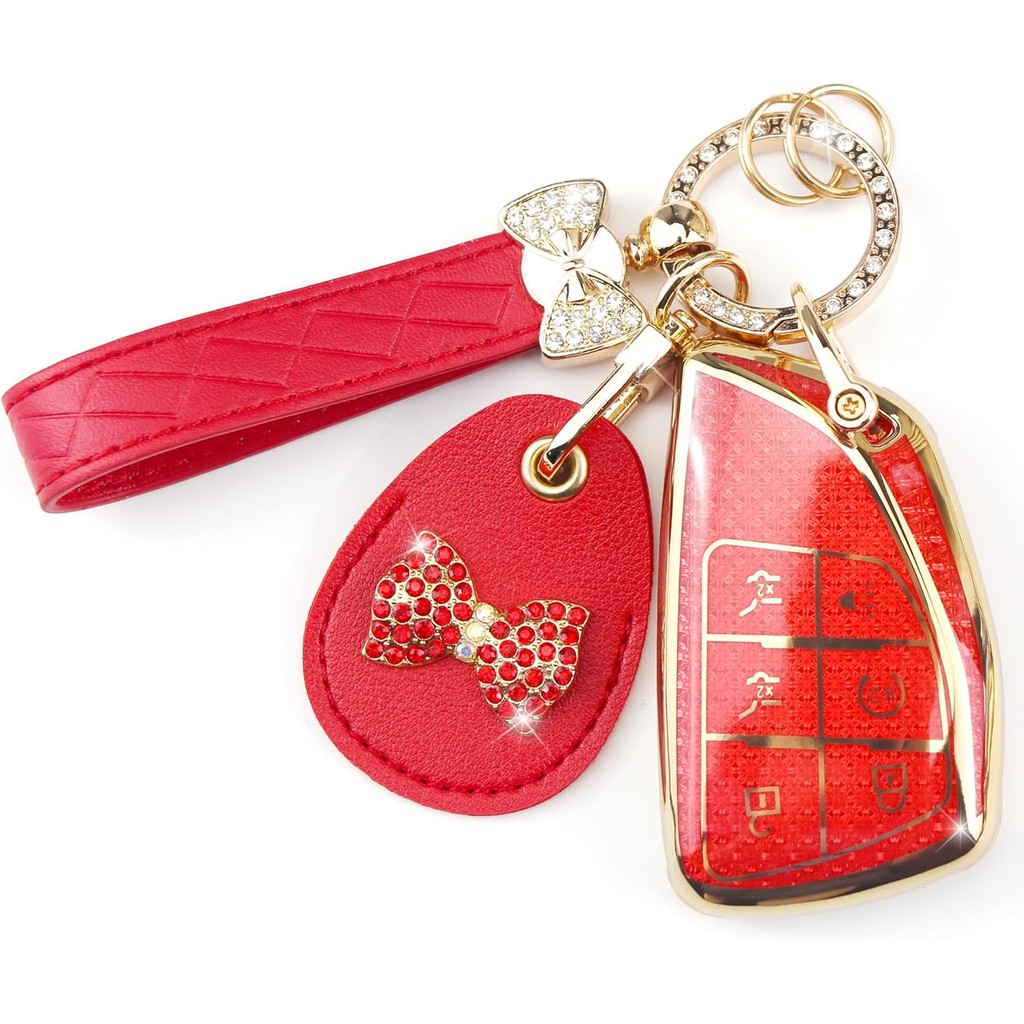 Key Fob ฝาครอบผู้ถือหนังใช้งานร่วมกับ Airtag/RFID,ใช้งานร่วมกับ Chevy Tahoe Yukon GMC Yukon Denali G