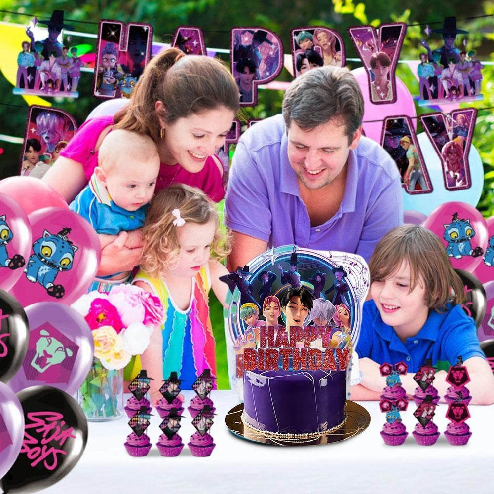 วันเกิดแบนเนอร์ตกแต่ง KPop Girl Group พื้นหลังบอลลูนชุดธงแบนเนอร์ใส่ T2K2