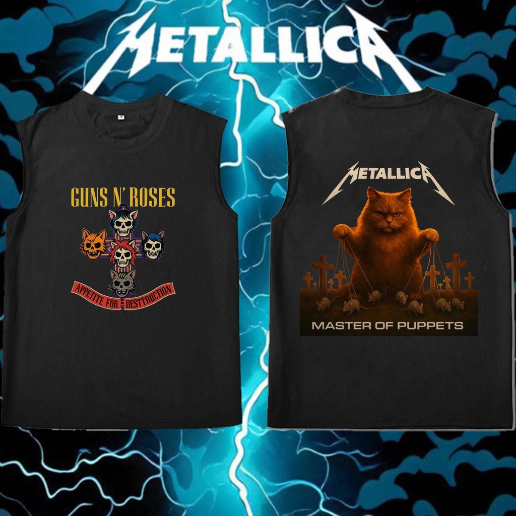 Cats N’ Metallica Tank  | Meow Rock Mashup Graphic Vest เสื้อกล้ามวงแมวผสม Guns N’ Roses x Metallica