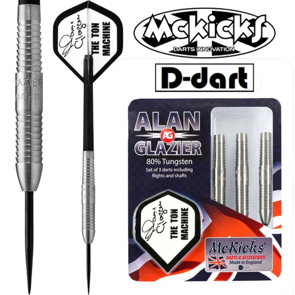 MC KICKS STEEL TIP DARTS - 21G/23G/25G ALAN GLAZIER SHARK MACHINE 80% TUNGSTEN DART SET