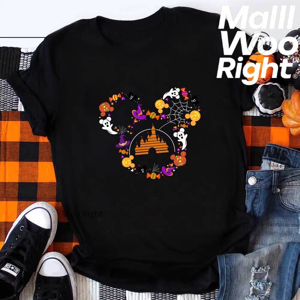 จัดส่งตลอด 24 ชั่วโมง Woo Right Halloween oversized t shirt COD เสื้อทีเชิ้ต Halloween แขนสั้น สไตล์ฮาโลวีนสุดคูล!