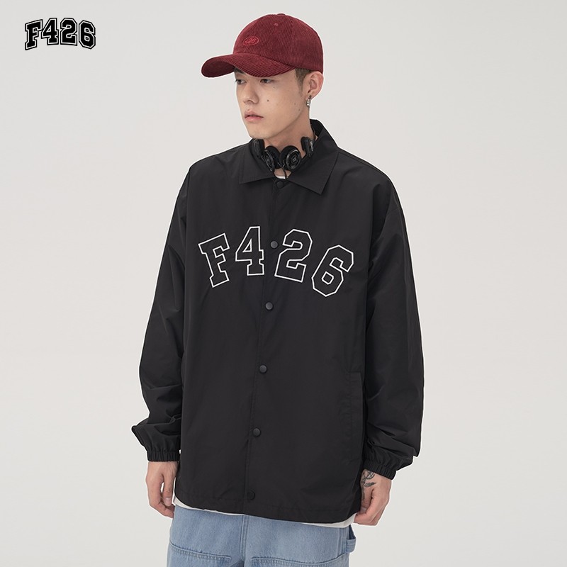 [F426 Official Store] National Street Wear Couple Street Hip Hop Loose Chest ปักโลโก้ Coach Jacket J
