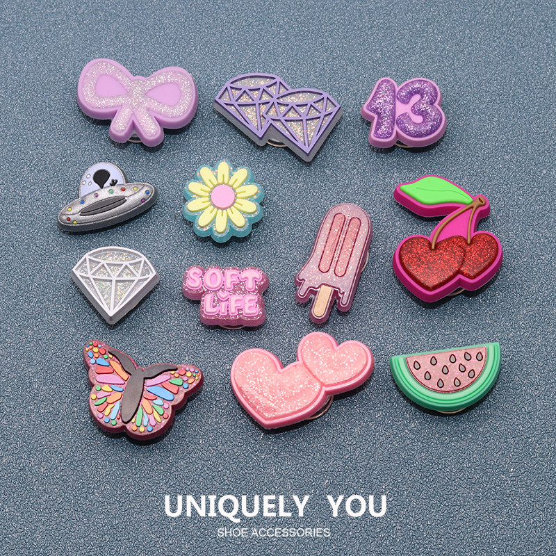 JlB1 Shining Series Shoe Charms DIY รองเท้าอุปกรณ์เสริม Holey หัวเข็มขัดรองเท้า