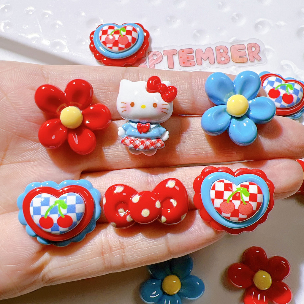 10 ชิ้นน่ารักการ์ตูนโบว์หัวใจดอกไม้รูปเรซิ่นอุปกรณ์เสริมสําหรับ DIY ครีมเจลเคสโทรศัพท์ Hairpins งานฝีมือ Flatback ตกแต่ง