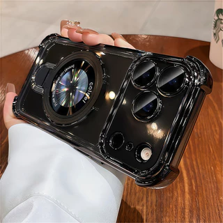 หรูหรา 6D ชุบเคสโทรศัพท์กันกระแทกสําหรับ IPhone 17 Pro Max air 13 14 15 16 Pro Max ปลอกโปร่งใสที่มองไม่เห็นฝาครอบวงเล็บ