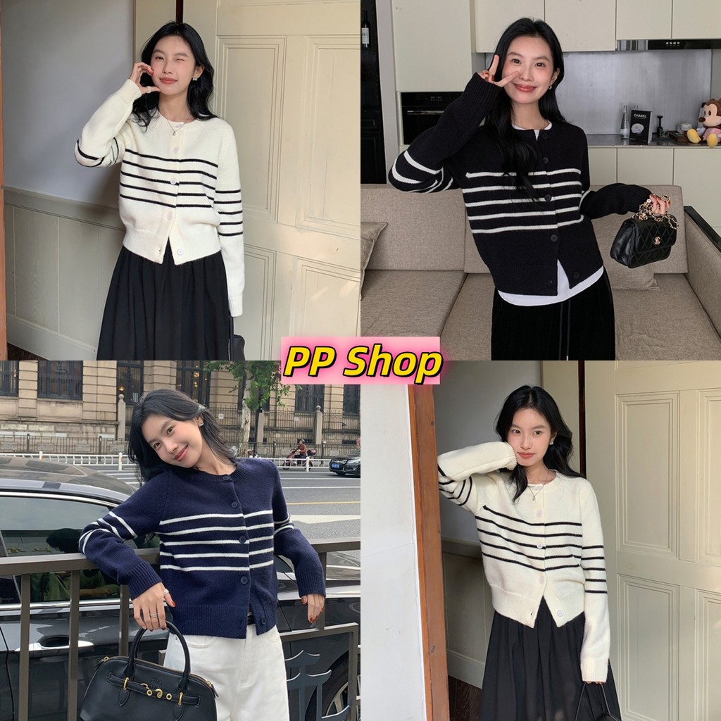 💜PP SHOP💜พร้อมส่ง เสื้อไหมพรมแขนยาว กันหนาว เสื้อกันหนาว ดีเทลลายทาง น่ารักๆ เรียบๆใส่คลุมได้ เสื้อผ