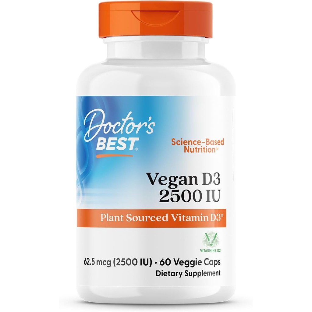 Doctors Best Vegan D3 2500 IU (Vitashine), Plant d Vitamin D3, Non-GMO, Gluten Free, Soy Free, Vegan