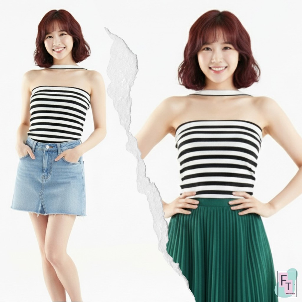 💢FT อินเทรนด์💢เสื้อครอปคล้องคอ ลายทาง 2 สี ผ้ายืดใส่สบาย แฟชั่นวัยรุ่น y2k