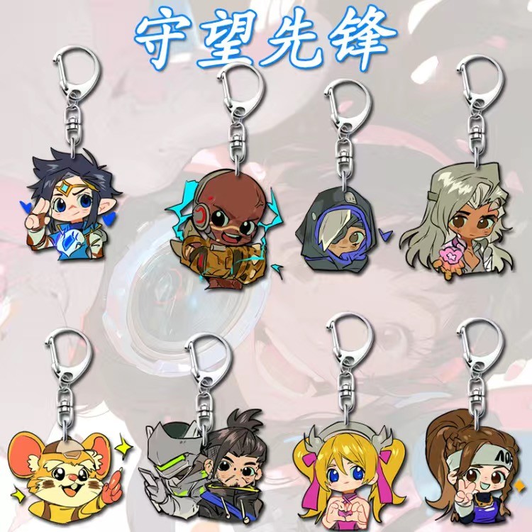 เกม Overwatch KeyChain Pharah Cole Cassidy Genji Sombra Men Key Chain สําหรับผู้หญิงแฟชั่นรูปอะคริลิ