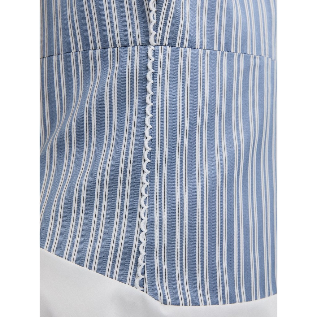 [Pomelo] เดรสลายทางแต่งขอบลูกไม้ / Striped Lace Trim Dress — صورة 4