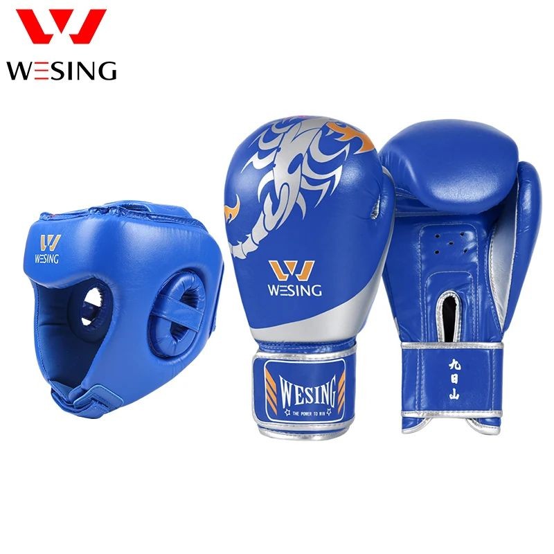 นวมชกมวย Wesing ดั้งเดิมพร้อมหมวก HEADGUARD 10 ออนซ์ ใช้งานได้ทั้งมวยไทยและคิกบ็อกซิ่ง