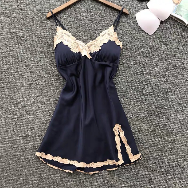 Caila 2025 Nightdress สําหรับผู้หญิง,ฤดูใบไม้ผลิและฤดูร้อนบางเซ็กซี่สายรัดผ้าไหมน้ําแข็ง Nightgown,ผ้าไหมลูกไม้ Trim แยกพร้อมแผ่นหน้าอก Loungewear - รูปที่ 4