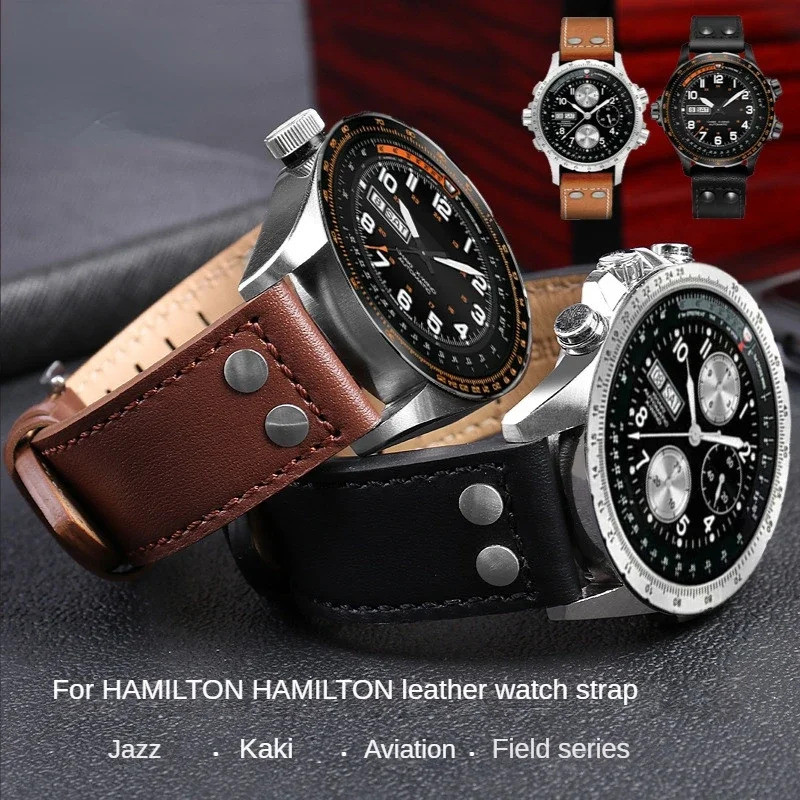 สายนาฬิกาหนังแท้สําหรับ Hamilton Sports H70655733 ชม.70595593 สายนาฬิกา Aviation Field Jazz Khaki Se