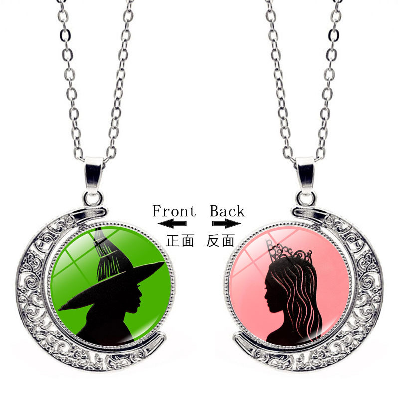 ✿ใหม่ Wicked Magic Wicked Witch สร้อยคอ Glinda Elphaba สองด้านหมุน Moon จี้เสื้อกันหนาว♖