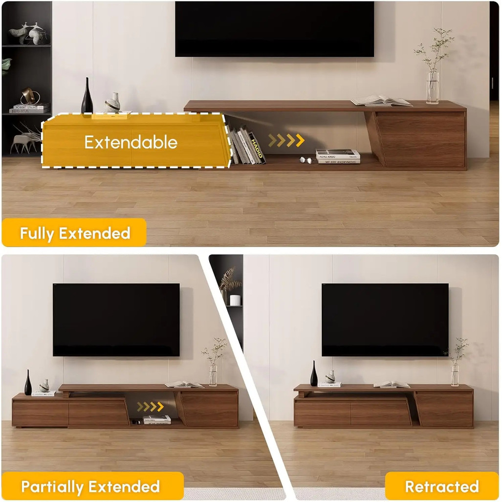 ขาตั้งทีวีแบบยืดได้ 3 ลิ้นชัก Minimalist สี่เหลี่ยมผืนผ้า Entertainment Center Walnut Tv Console Tab