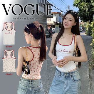 Vogue🌟พร้อมส่ง🌟 เสื้อกล้าม ลายน่ารักสีขาว ดีเทลแต่งลายจุดสีแดง (FY3001)
