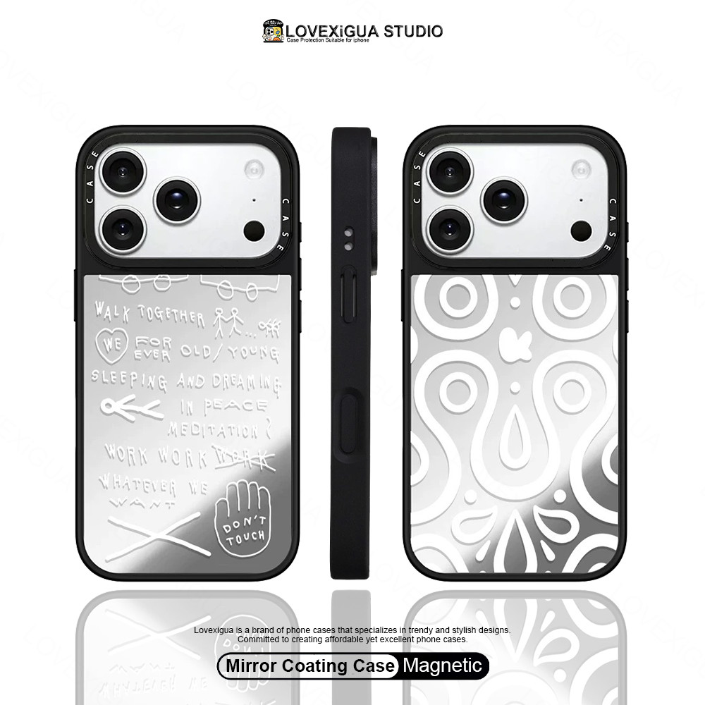 กระจก Simple สีขาว Dodle เคสโทรศัพท์แม่เหล็กสําหรับ iPhone 17Pro Max 17 Air 16 Plus 15 14 13 12 11 Pro Max กรณีกันกระแทกฝาครอบป้องกัน