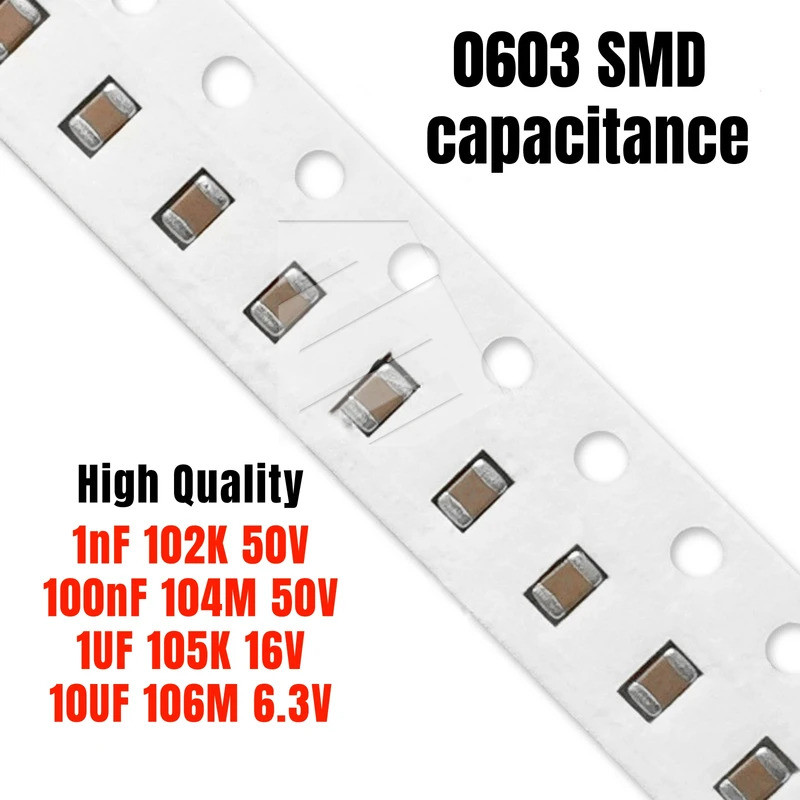 100 ชิ้น 0603 ตัวเก็บประจุเซรามิก SMD 102K 1NF 50V / 100NF 104M 50V / 1UF 105K 16V / 10uf 106M 6.3V 